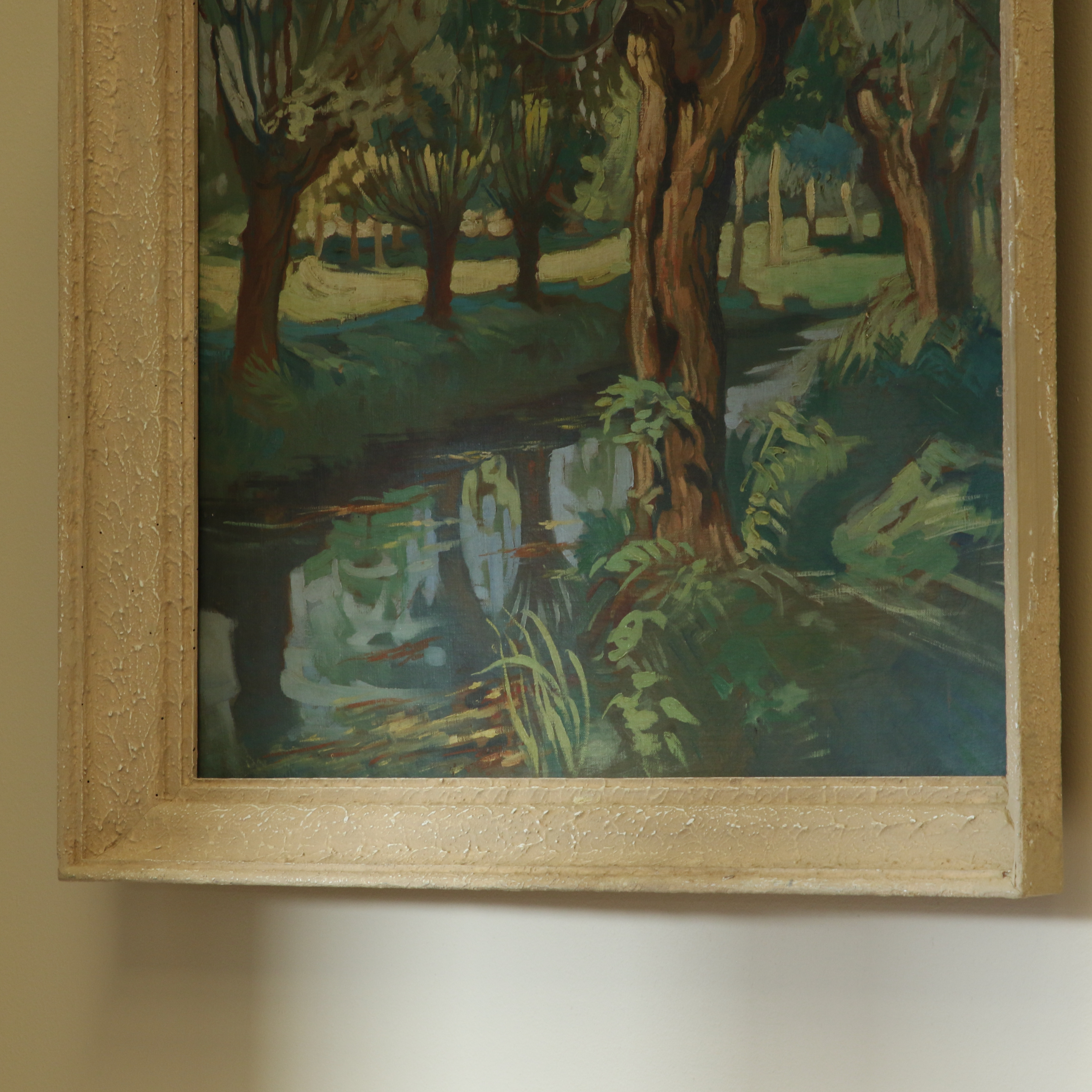 Riverside Scene Oil on Canvas